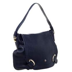 Pre Owned Aigner Blue Leather Flap Hobo