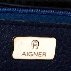 Pre Owned Aigner Blue Leather Flap Hobo