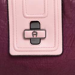 Pre Owned Aigner Bicolor Leather Turnlock Flap Hobo