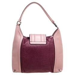 Pre Owned Aigner Bicolor Leather Turnlock Flap Hobo