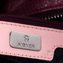 Pre Owned Aigner Bicolor Leather Turnlock Flap Hobo