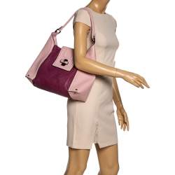 Pre Owned Aigner Bicolor Leather Turnlock Flap Hobo