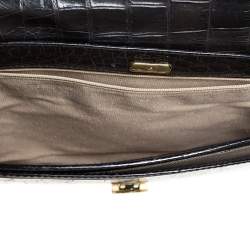 Pre Owned Aigner Black Croc Embossed Leather Logo Buckle Flap Top Handle Bag