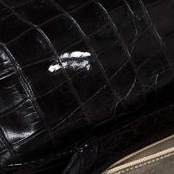 Pre Owned Aigner Black Croc Embossed Leather Logo Buckle Flap Top Handle Bag