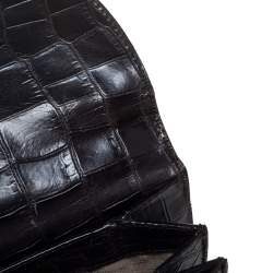 Pre Owned Aigner Black Croc Embossed Leather Logo Buckle Flap Top Handle Bag