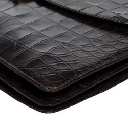 Pre Owned Aigner Black Croc Embossed Leather Logo Buckle Flap Top Handle Bag