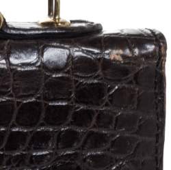 Pre Owned Aigner Black Croc Embossed Leather Logo Buckle Flap Top Handle Bag