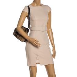 Pre Owned Aigner Brown/Beige Signature Canvas and Leather Pocket Buckle Shoulder Bag