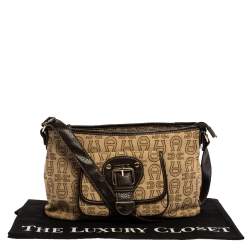 Pre Owned Aigner Brown/Beige Signature Canvas and Leather Pocket Buckle Shoulder Bag