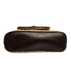 Pre Owned Aigner Brown/Beige Signature Canvas and Leather Pocket Buckle Shoulder Bag