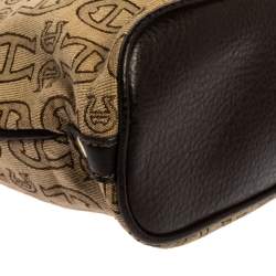 Pre Owned Aigner Brown/Beige Signature Canvas and Leather Pocket Buckle Shoulder Bag