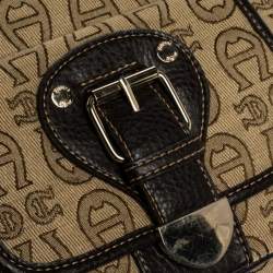 Pre Owned Aigner Brown/Beige Signature Canvas and Leather Pocket Buckle Shoulder Bag