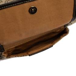 Pre Owned Aigner Brown/Beige Signature Canvas and Leather Pocket Buckle Shoulder Bag