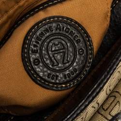 Pre Owned Aigner Brown/Beige Signature Canvas and Leather Pocket Buckle Shoulder Bag