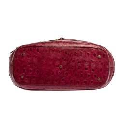 Pre Owned Aigner Pink/Beige Signature Canvas and Leather Zip Satchel