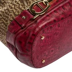 Pre Owned Aigner Pink/Beige Signature Canvas and Leather Zip Satchel