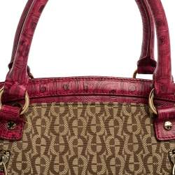 Pre Owned Aigner Pink/Beige Signature Canvas and Leather Zip Satchel