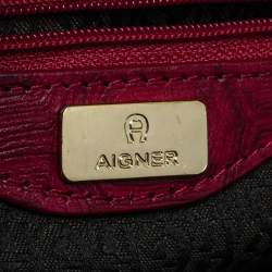 Pre Owned Aigner Pink/Beige Signature Canvas and Leather Zip Satchel