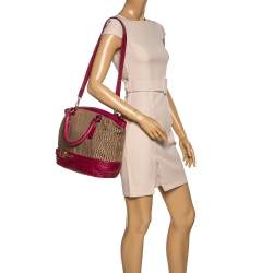 Pre Owned Aigner Pink/Beige Signature Canvas and Leather Zip Satchel
