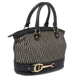 Pre Owned حقيبة ساتشل أيغنر جلد وكانفاس شهيرة سوداء