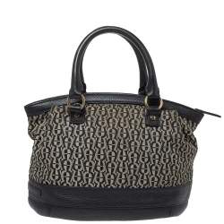 Pre Owned حقيبة ساتشل أيغنر جلد وكانفاس شهيرة سوداء