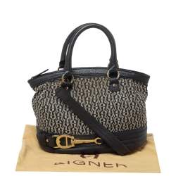 Pre Owned حقيبة ساتشل أيغنر جلد وكانفاس شهيرة سوداء