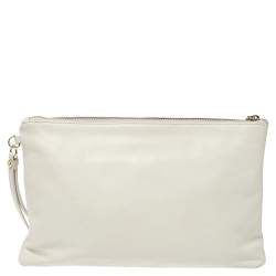 Pre Owned Aigner Cream Leather Wristlet Pouch