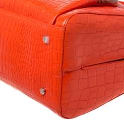 Pre Owned Aigner Orange Croc Embossed Leather Front Pocket Zip Shoulder Bag