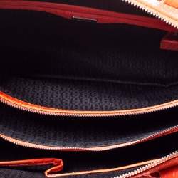 Pre Owned Aigner Orange Croc Embossed Leather Front Pocket Zip Shoulder Bag