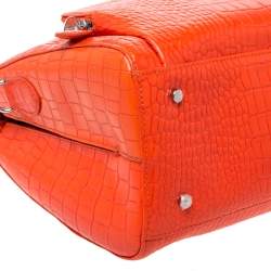 Pre Owned Aigner Orange Croc Embossed Leather Front Pocket Zip Shoulder Bag