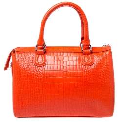 Pre Owned Aigner Orange Croc Embossed Leather Front Pocket Zip Shoulder Bag