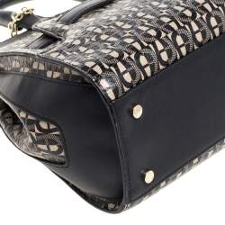 Pre Owned Aigner Black/White Coated Canvas and Leather Turn Lock Satchel