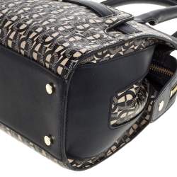 Pre Owned Aigner Black/White Coated Canvas and Leather Turn Lock Satchel