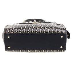 Pre Owned Aigner Black/White Coated Canvas and Leather Turn Lock Satchel