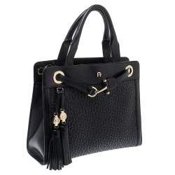 مملوكة مسبقًا Aigner Dark Blue Signature Embossed Leather Cavallina Tote
