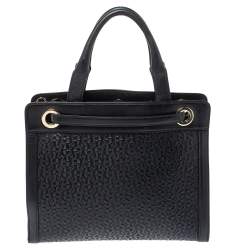 مملوكة مسبقًا Aigner Dark Blue Signature Embossed Leather Cavallina Tote