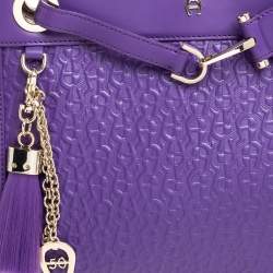 Pre Owned حقيبة يد أيغنر كافالينا جلد مطبوع شعار الماركة بارز بنفسجي