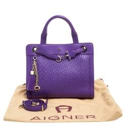 Pre Owned حقيبة يد أيغنر كافالينا جلد مطبوع شعار الماركة بارز بنفسجي