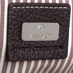 Pre Owned Aigner Brown Nylon and Leather Trim Signature Print Travel Collection Mini Satchel