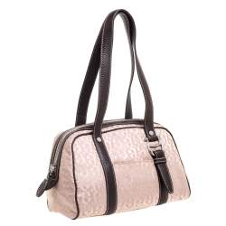 Pre Owned Aigner Brown Nylon and Leather Trim Signature Print Travel Collection Mini Satchel