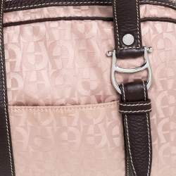 Pre Owned Aigner Brown Nylon and Leather Trim Signature Print Travel Collection Mini Satchel