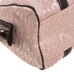 Pre Owned Aigner Brown Nylon and Leather Trim Signature Print Travel Collection Mini Satchel