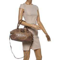 Pre Owned Aigner Brown Croc Embossed Leather Buckle Flap Dome Satchel