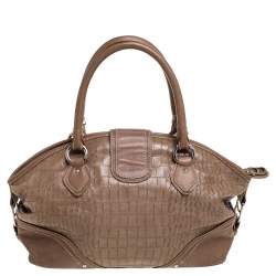 Pre Owned Aigner Brown Croc Embossed Leather Buckle Flap Dome Satchel