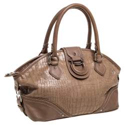 Pre Owned Aigner Brown Croc Embossed Leather Buckle Flap Dome Satchel
