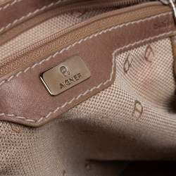 Pre Owned Aigner Brown Croc Embossed Leather Buckle Flap Dome Satchel