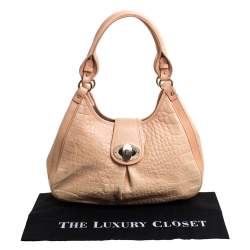 مملوكة مسبقًا Aigner Peach Croc Embossed Leather Logo Turnlock Shoulder Bag