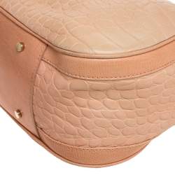 مملوكة مسبقًا Aigner Peach Croc Embossed Leather Logo Turnlock Shoulder Bag