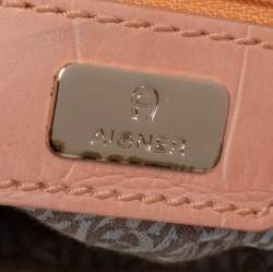 مملوكة مسبقًا Aigner Peach Croc Embossed Leather Logo Turnlock Shoulder Bag