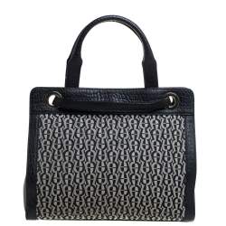 Pre Owned Aigner Black Signature Canvas and Croc Embossed Leather Cavallina Tote